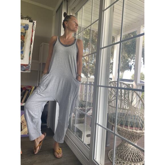 Free People Hot Shot Wide-Leg Romper Jumpsuit Cotton Blend Gray M - Picture 1 of 13